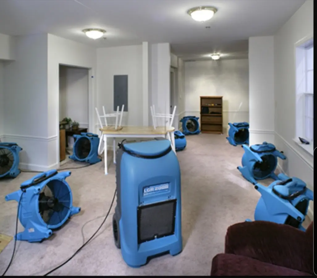 Air movers and dehumidifier setup for Water Damage Restoration in Tallmadge